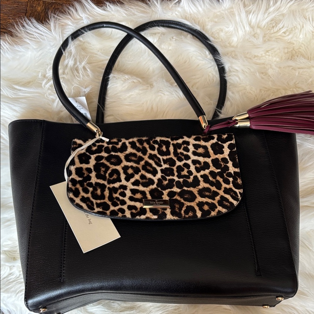 Kate Spade Black Tote with Leopard Print Flap